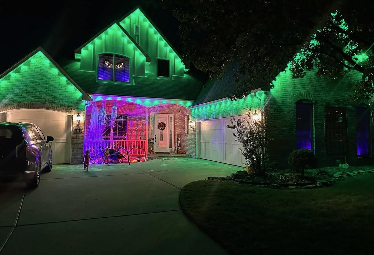Permanent exterior lighting in color by Jack's PowerWashing near Holland, Michigan