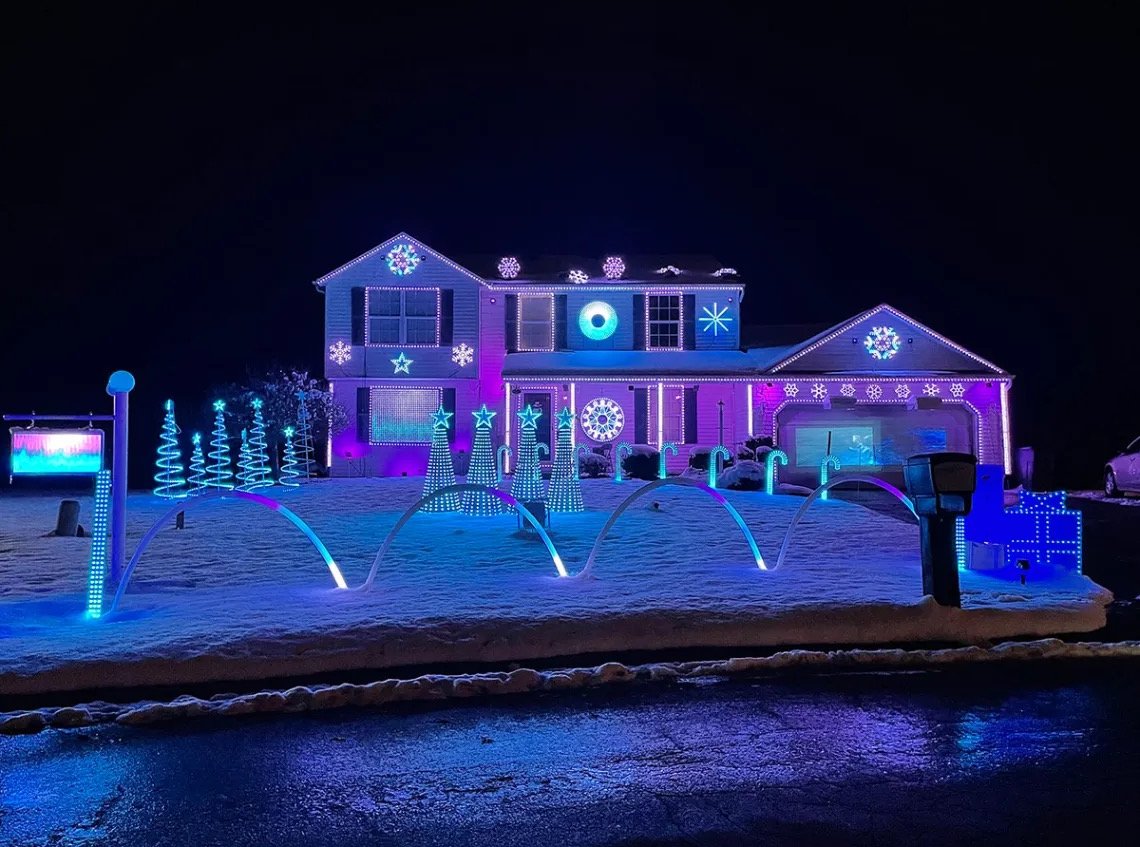 Permanent holiday lighting install by Jack's PowerWashing near Holland, Michigan